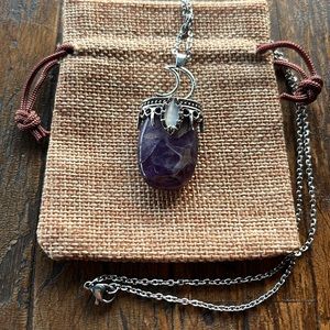 Amethyst Necklace Amethyst Moon Necklace with Stainless Steel Chain